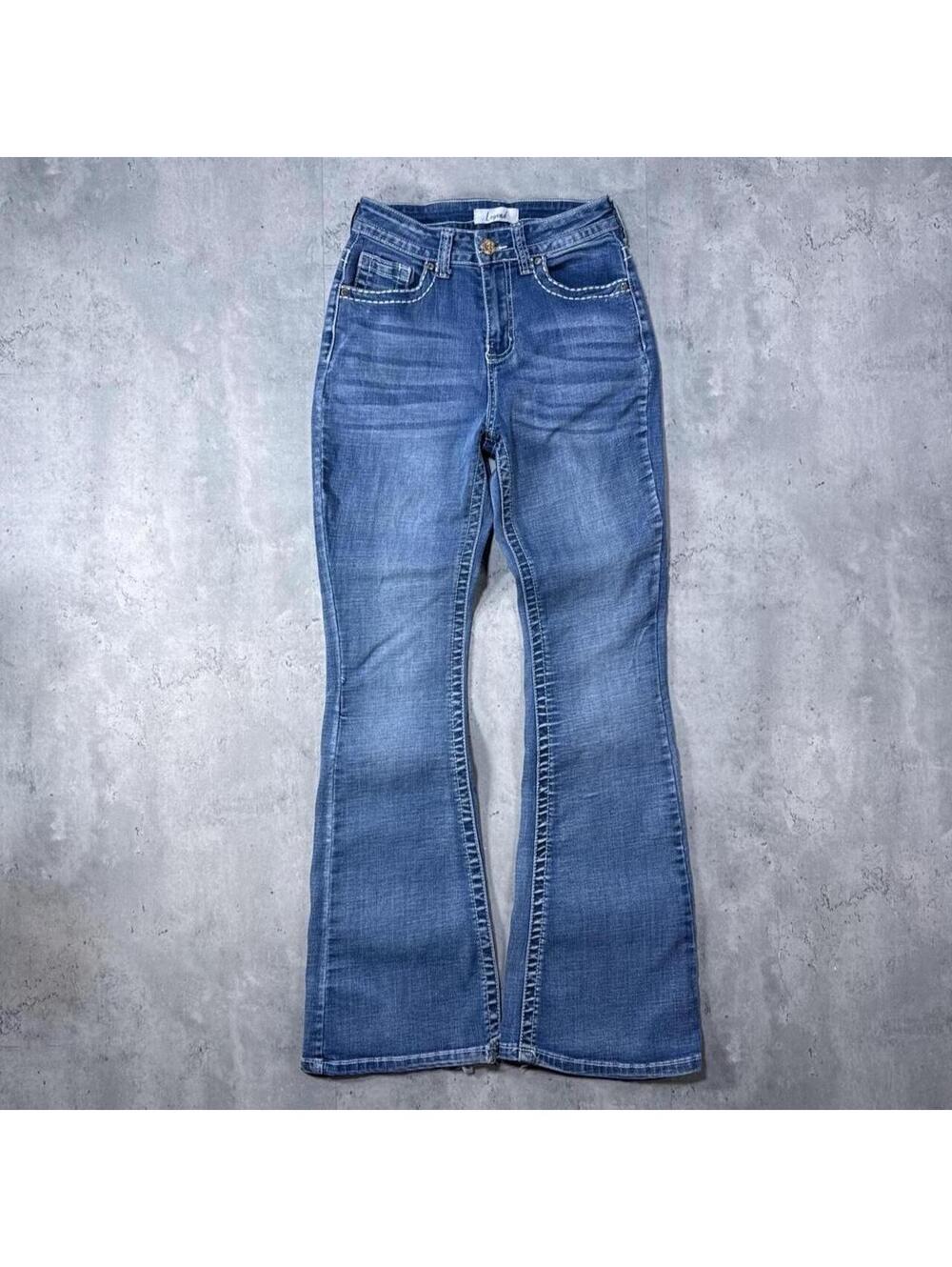 Y2K Legend Embroidered 00s Flared Blue Denim Jeans